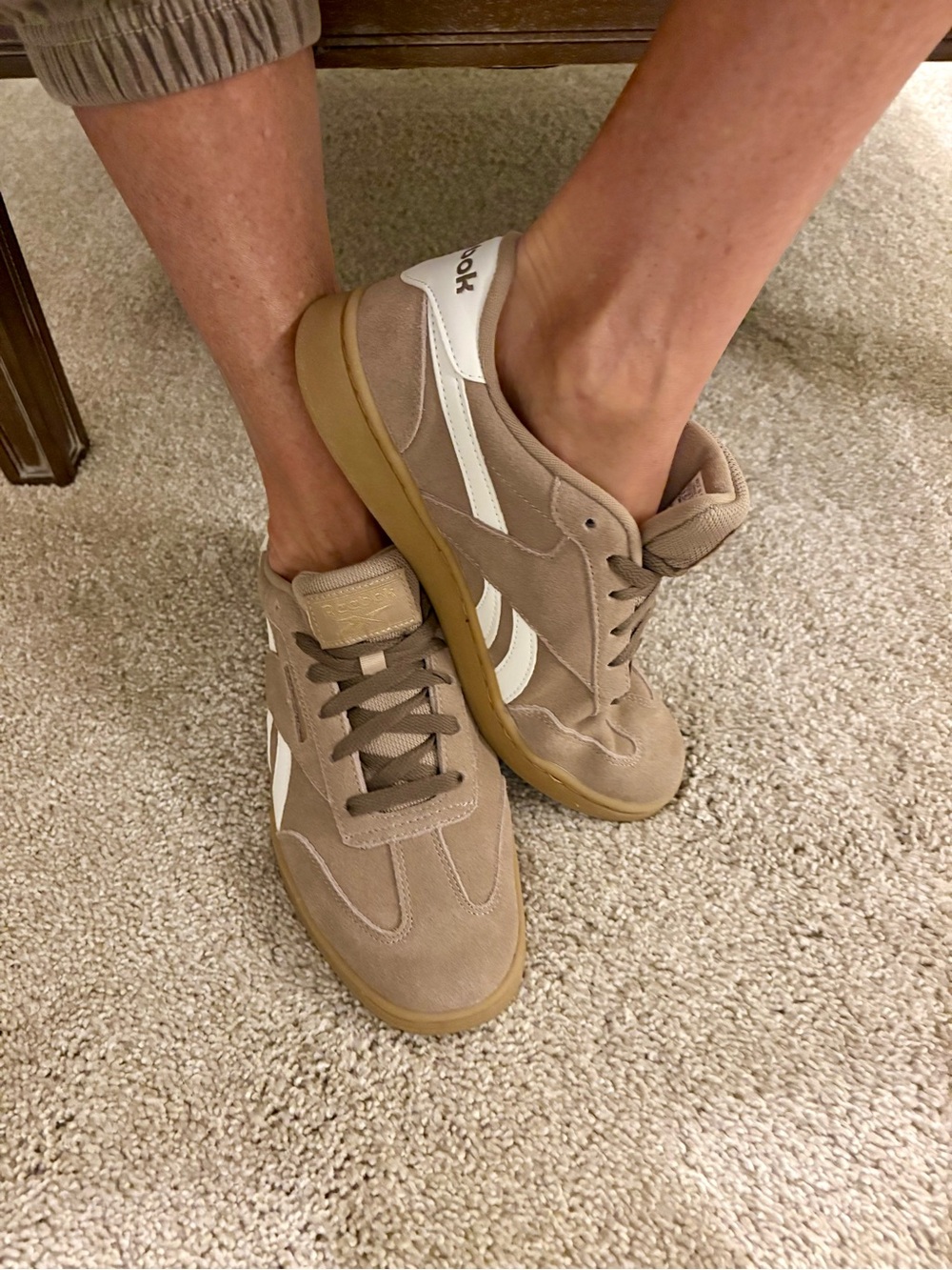 NEW (without box) Reebok Women's Taupe Suede Sneakers with Metallic Gold Accents